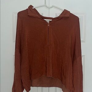Aerie Brown Boxy Hoodie Relaxed Sweatshirt